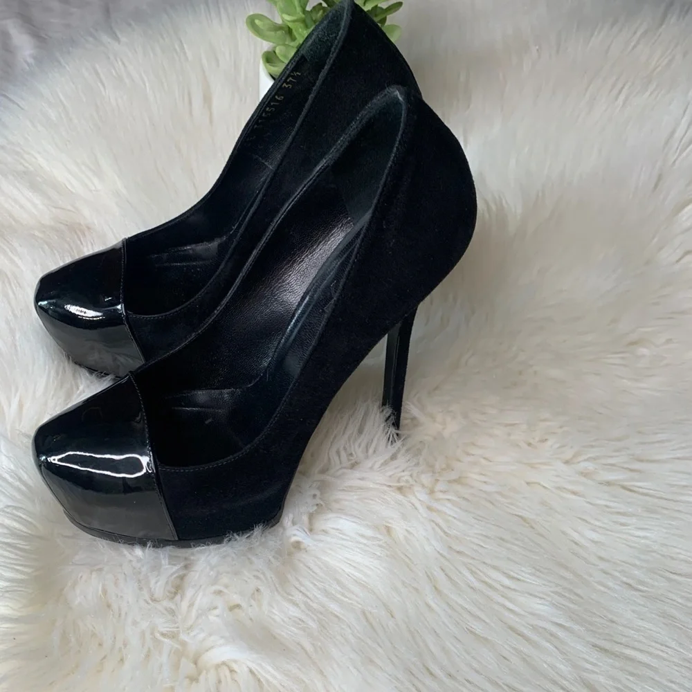 YSL 105 Cap Pump Black Suede/Patent